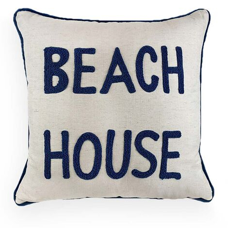 imagem do produto Almofada Decorativa Linho Cru com Bordado Manual Beach House 52x52cm - Catran