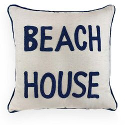 Almofada Decorativa Linho Cru com Bordado Manual Beach House 52x52cm Azul/070-09