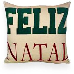 Almofada Decorativa Quadrada 45x45cm Linho Feliz Natal DC 303-47 Cru/Verde/Vermelho