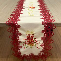 Caminho de Mesa Retangular 40x135cm Natal 103 Creme/Vermelho