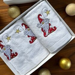 Kit Lavabo e Rosto Natalino Papai Noel 2 peças Branco/Vermelho