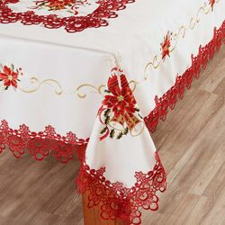 Toalha de Mesa Quadrada 225x225cm Natal 103 Creme/Vermelho