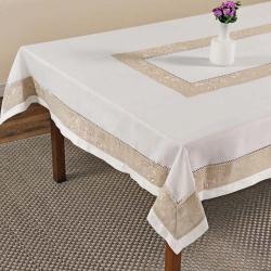 Toalha de Mesa Retangular 180x400cm 9019-1 Branco/Bege